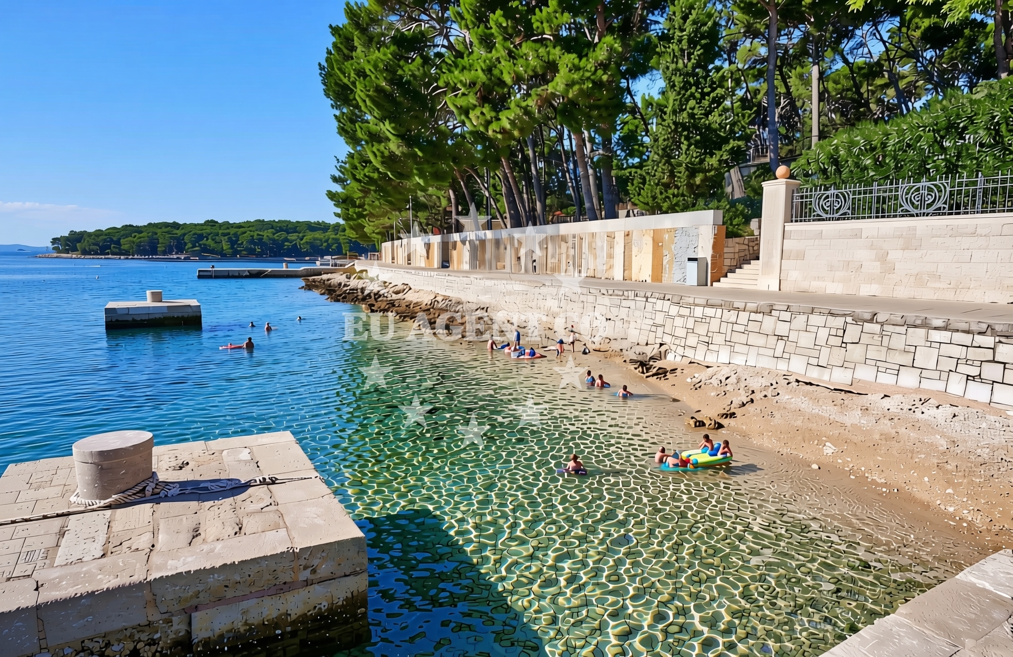 Beach facilities and surroundings at Ostrugova zapad, Mali Lošinj (Lošinj) Beach in Ostrugova zapad