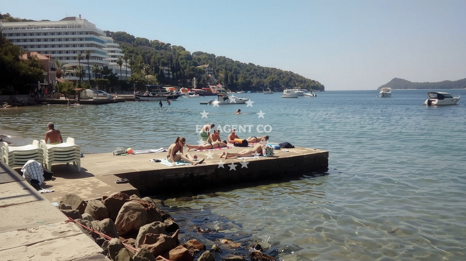 Beach facilities and surroundings at Otok Sipan in , Lopud