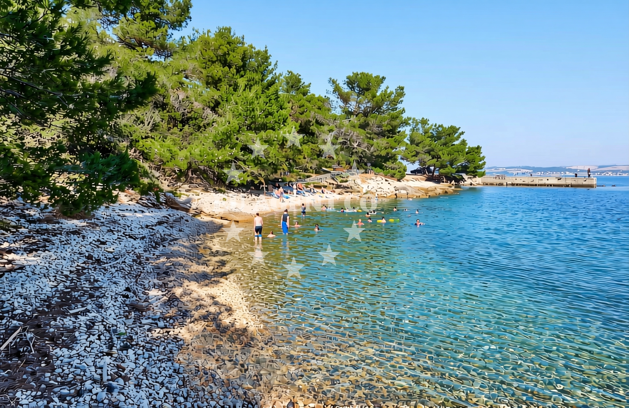 Shoreline and swimming area at Otrić jug, Kukljica (Ugljan) Beach in Otrić jug