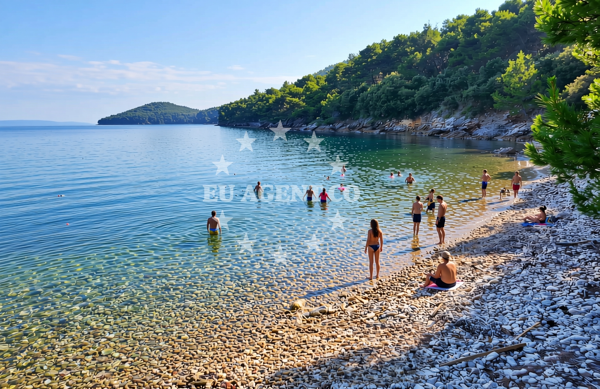 Beach facilities and surroundings at Otrić jug, Kukljica (Ugljan) Beach in Otrić jug