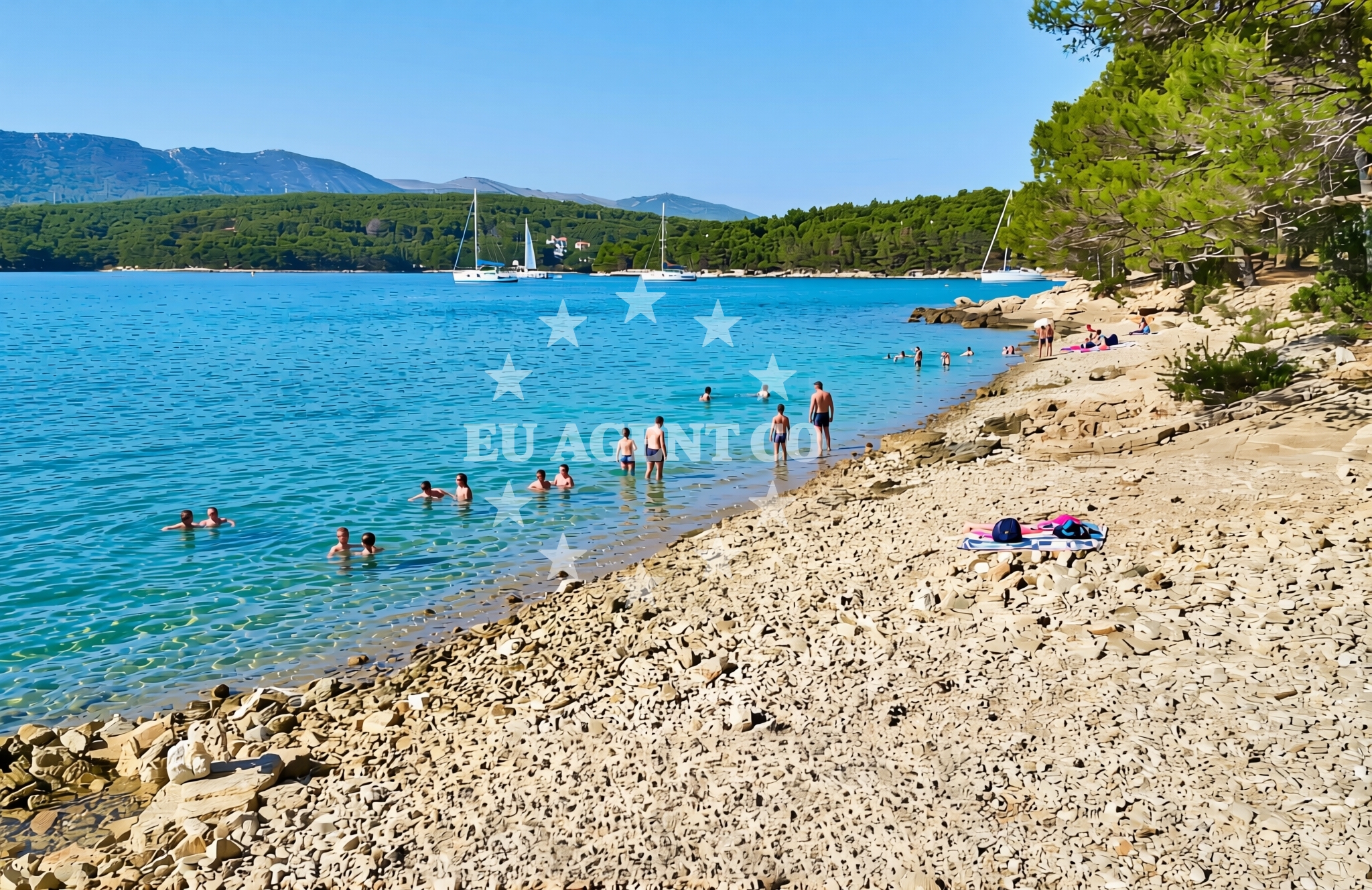 Beach facilities and surroundings at Paklena sredina, Vrboska (Hvar) Beach in Paklena sredina