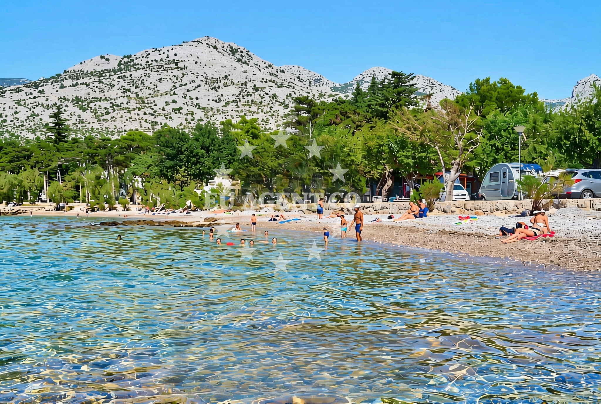 Shoreline and swimming area at Paklenica, Starigrad Beach in Paklenica