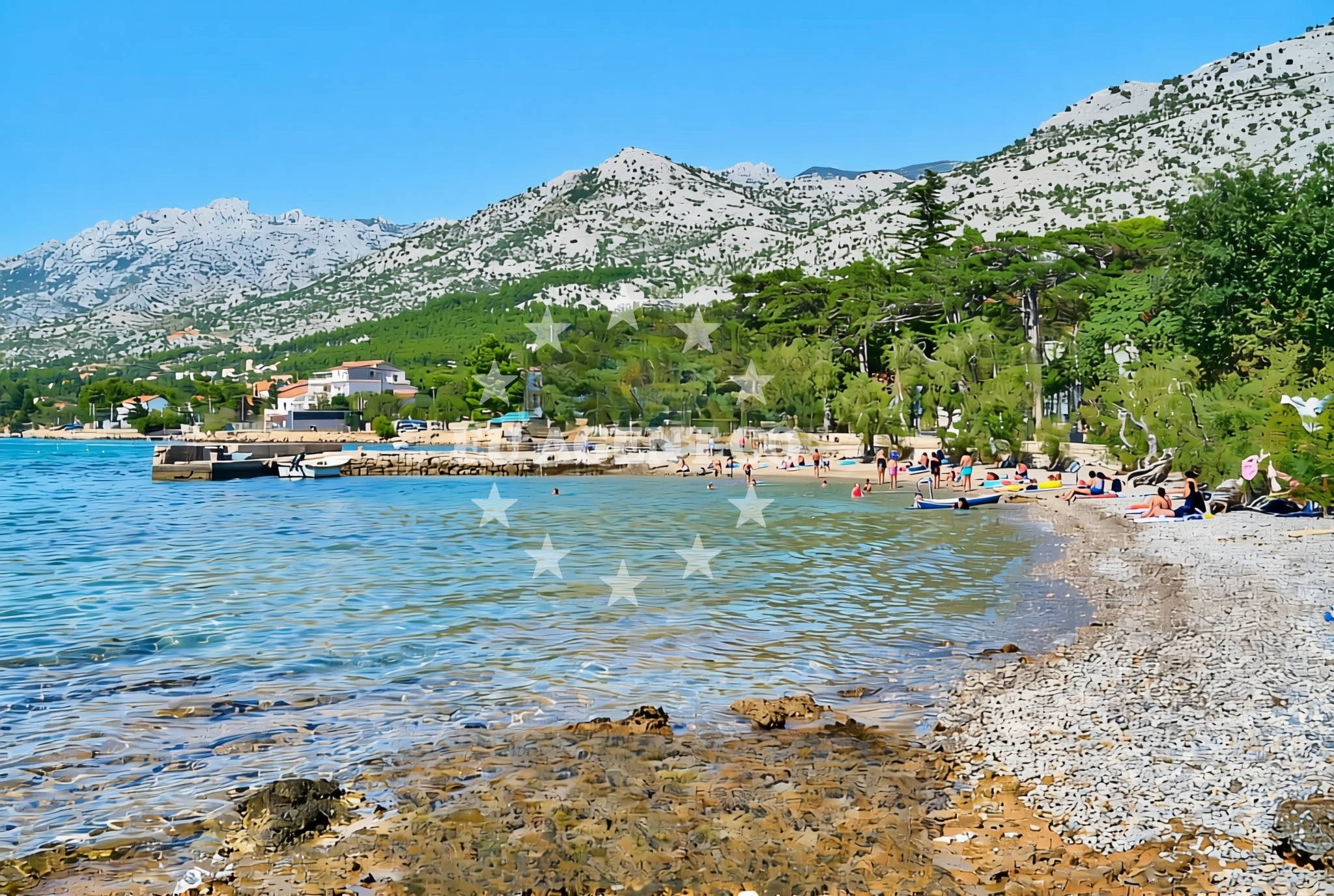 Sea and coastal view of Paklenica, Starigrad Beach in Paklenica