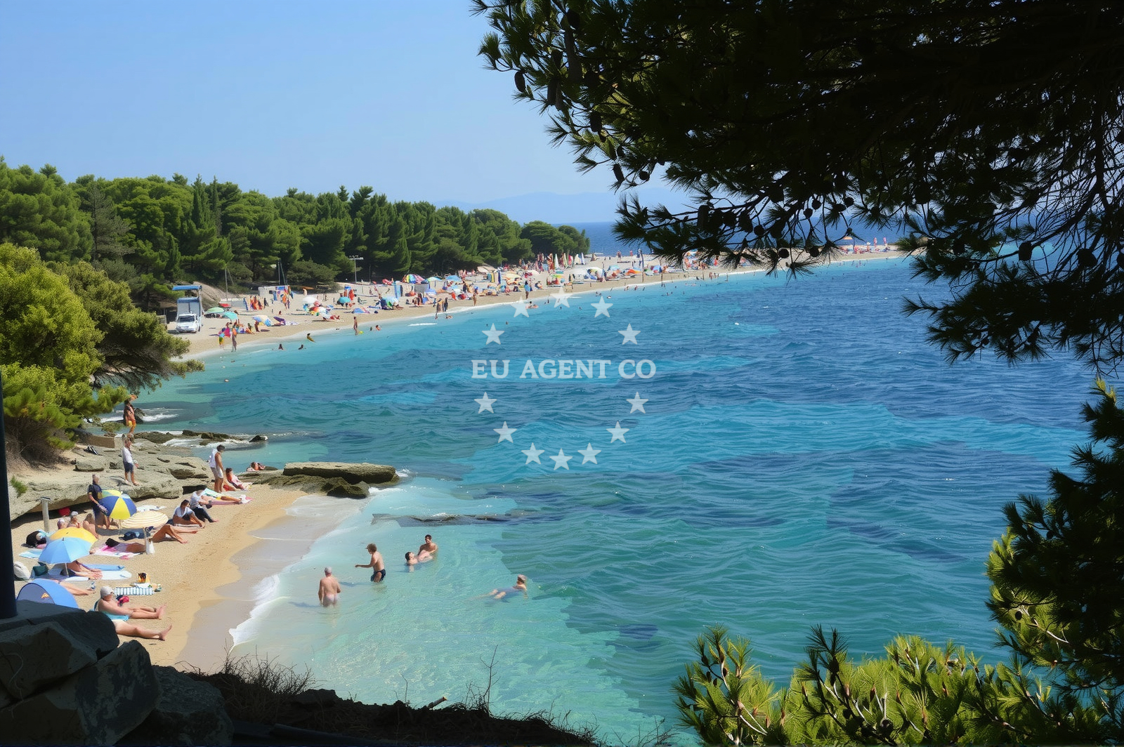 Shoreline and swimming area at Paklina FKK Beach in Put Zlatnog Rata 1, Bol