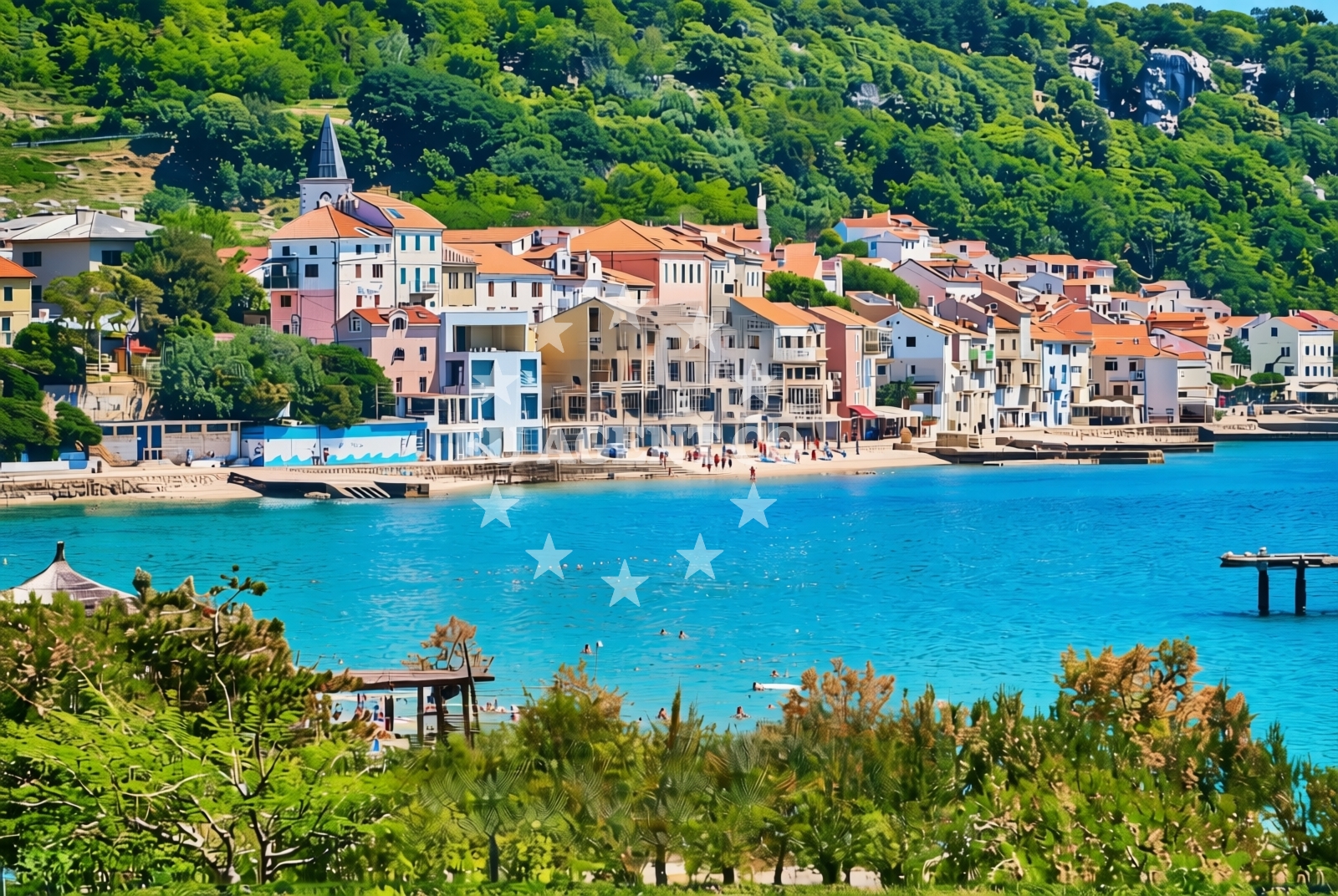 Shoreline and swimming area at Palada, Baška (Krk) Beach in Palada