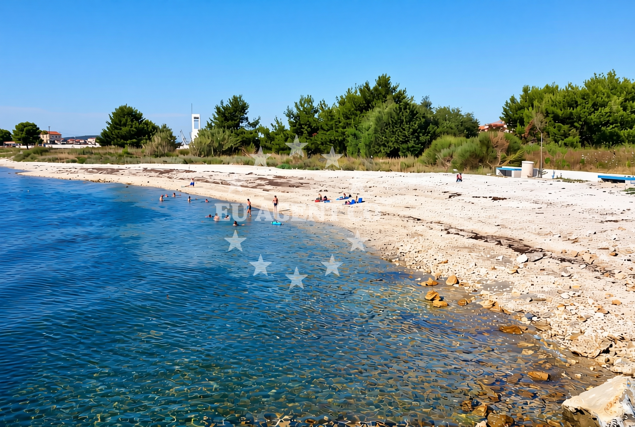 Shoreline and swimming area at Pantan zapad, Trogir Beach in Pantan zapad