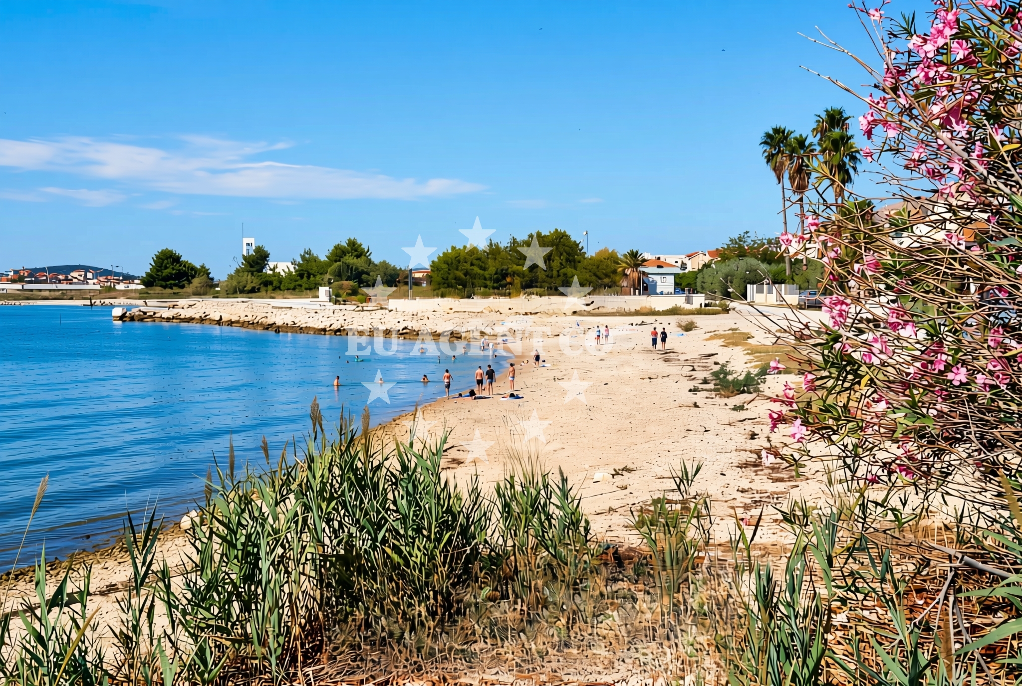 Sea and coastal view of Pantan zapad, Trogir Beach in Pantan zapad