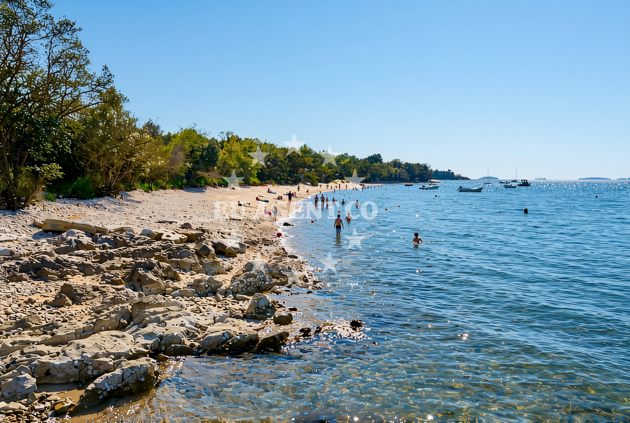 Sea and coastal view of Paradiž (dog beach), Rovinj Beach in Paradiž (plaža za pse)