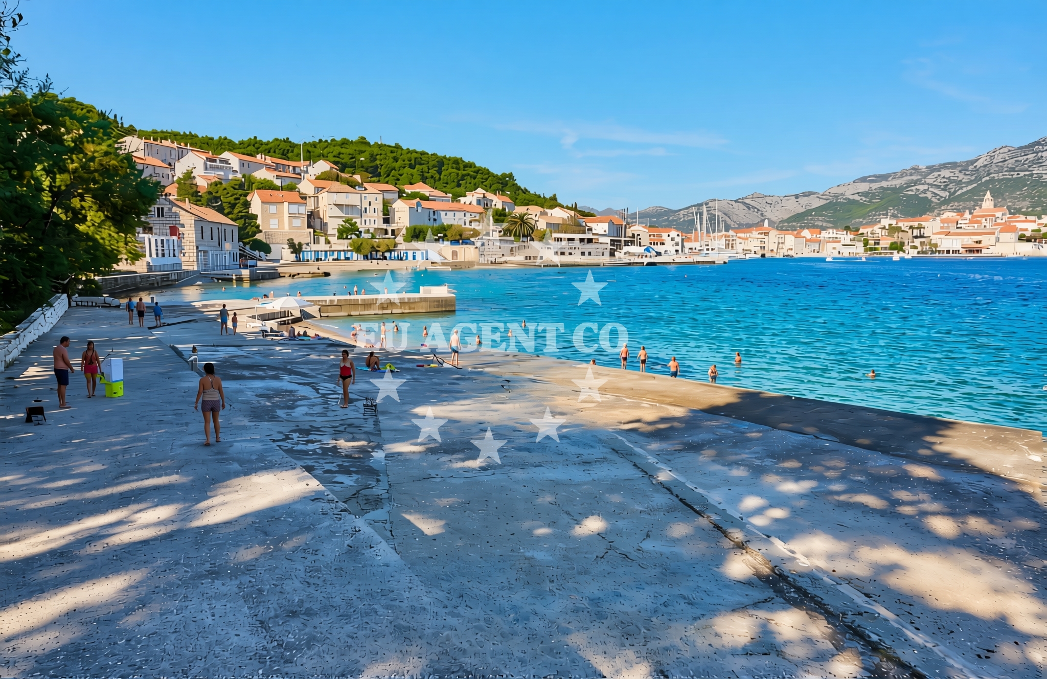Sea and coastal view of Park, Korčula (Korčula) Beach in Park