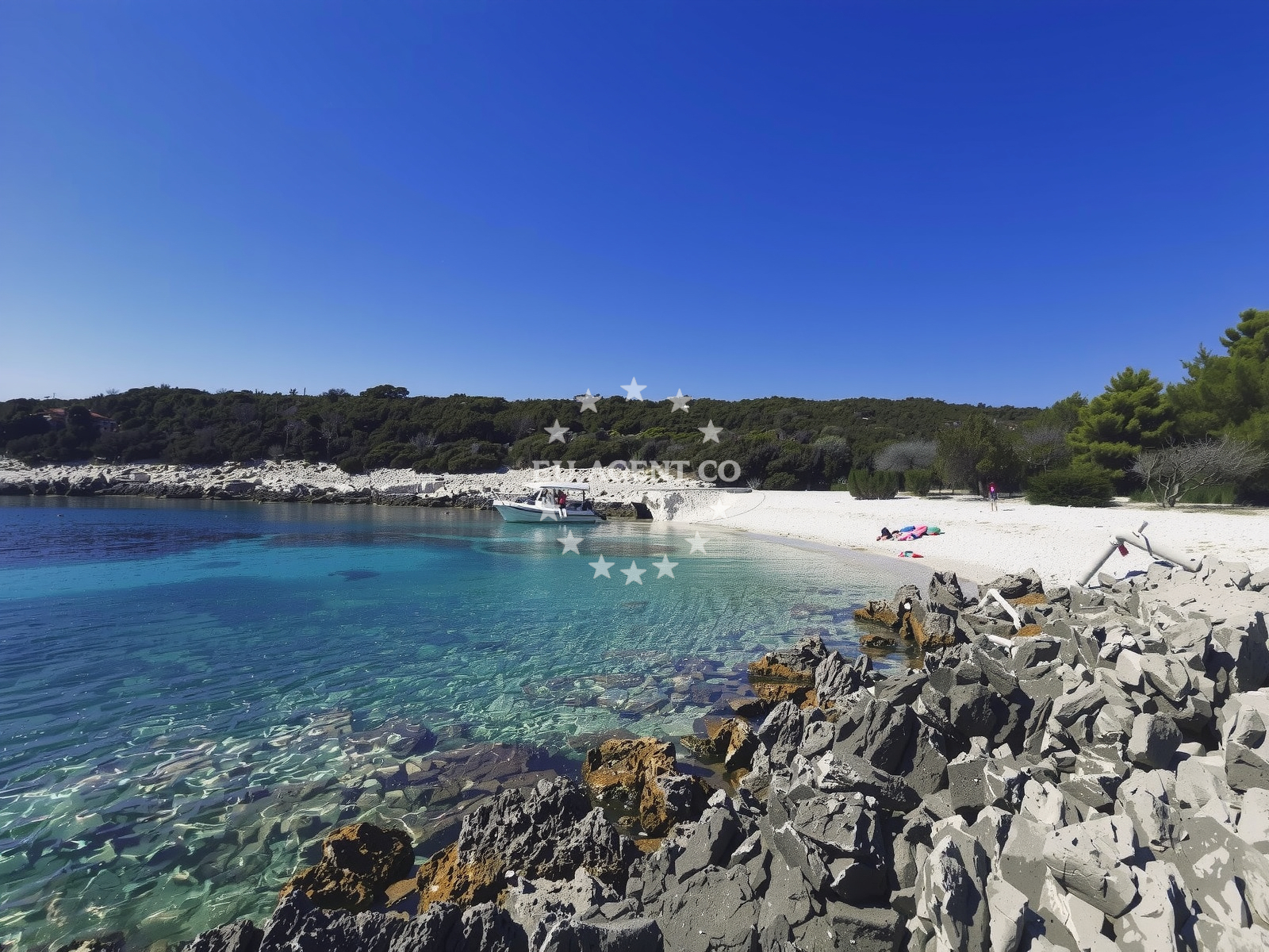 Shoreline and swimming area at Parknu beach in , Ilovik