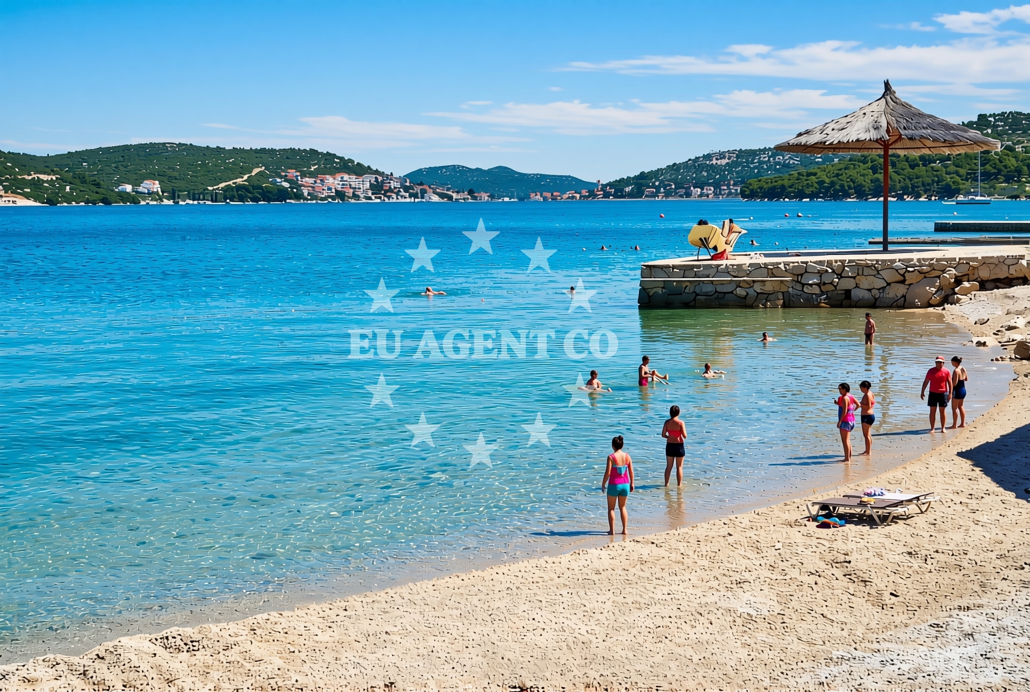 Beach facilities and surroundings at Pašipolje, Betina (Murter) Beach in Pašipolje