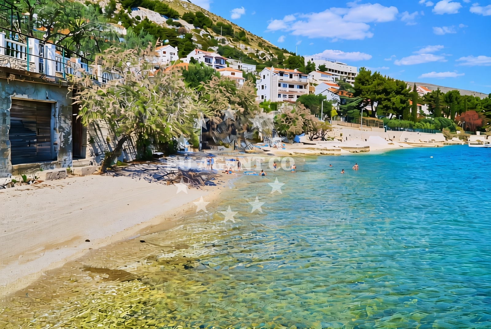 Beach facilities and surroundings at Pećine, Seget Donji Beach in Pećine