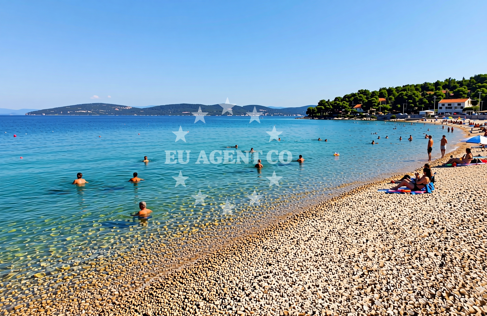 Sea and coastal view of Pende, Banjol (Rab) Beach in Pende