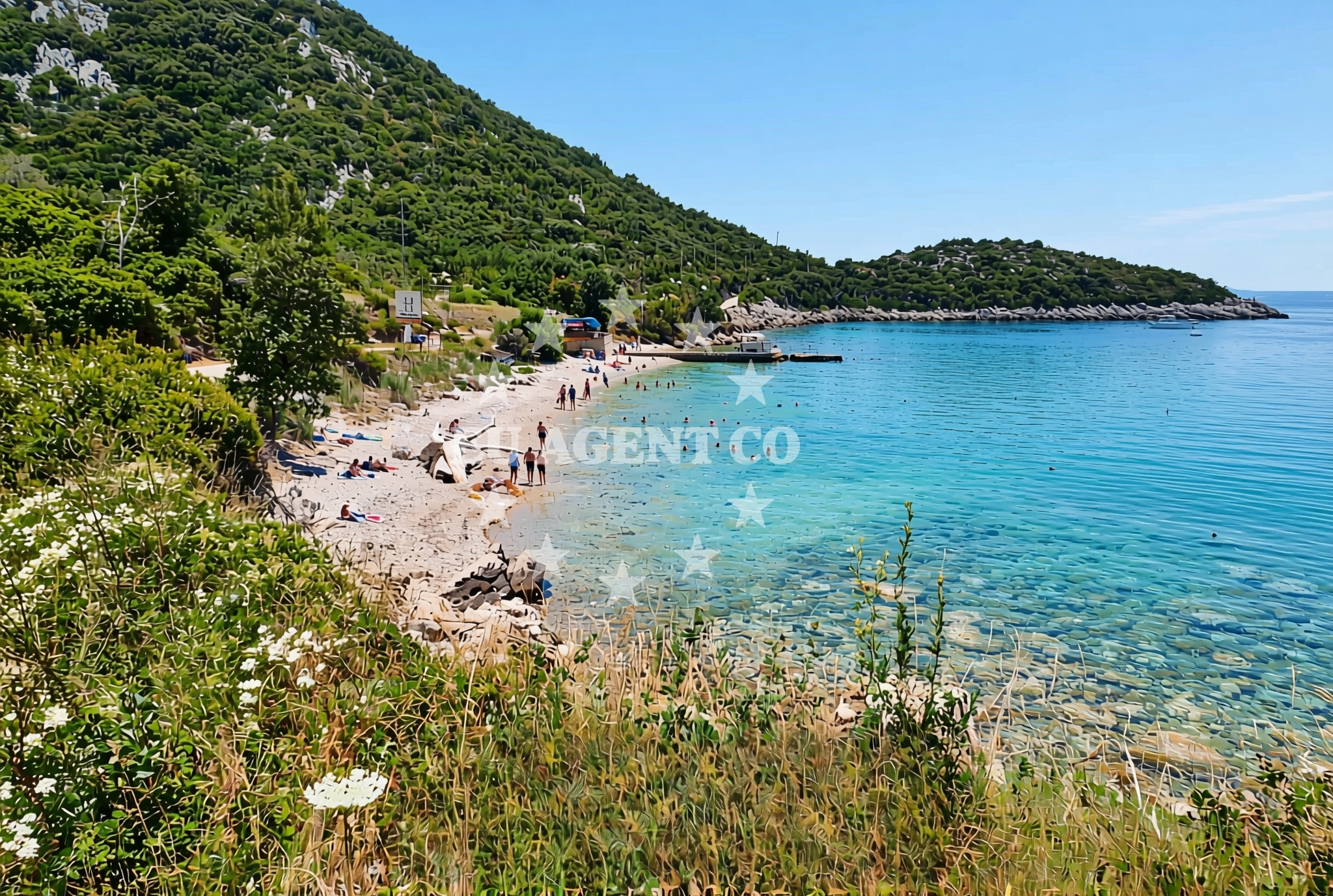 Shoreline and swimming area at Perna, Donja Vrućica Beach in Perna