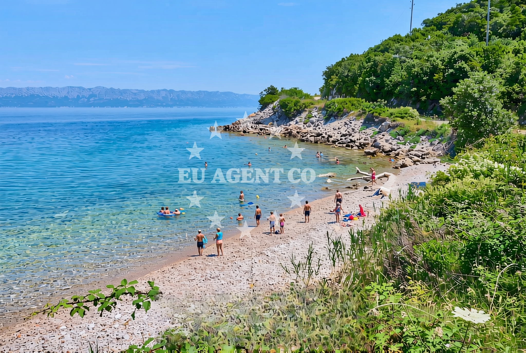 Beach facilities and surroundings at Perna, Donja Vrućica Beach in Perna