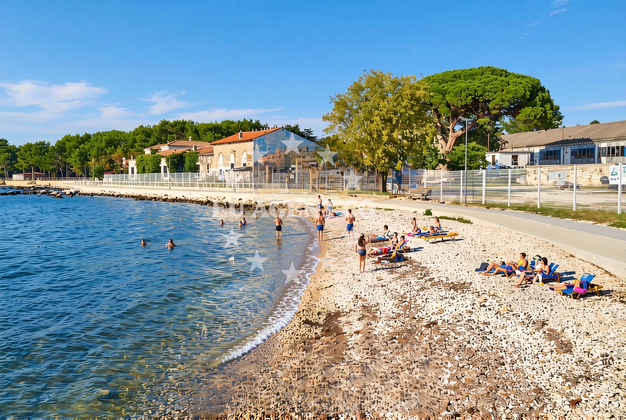 Beach facilities and surroundings at Peškera, Poreč Beach in Peškera