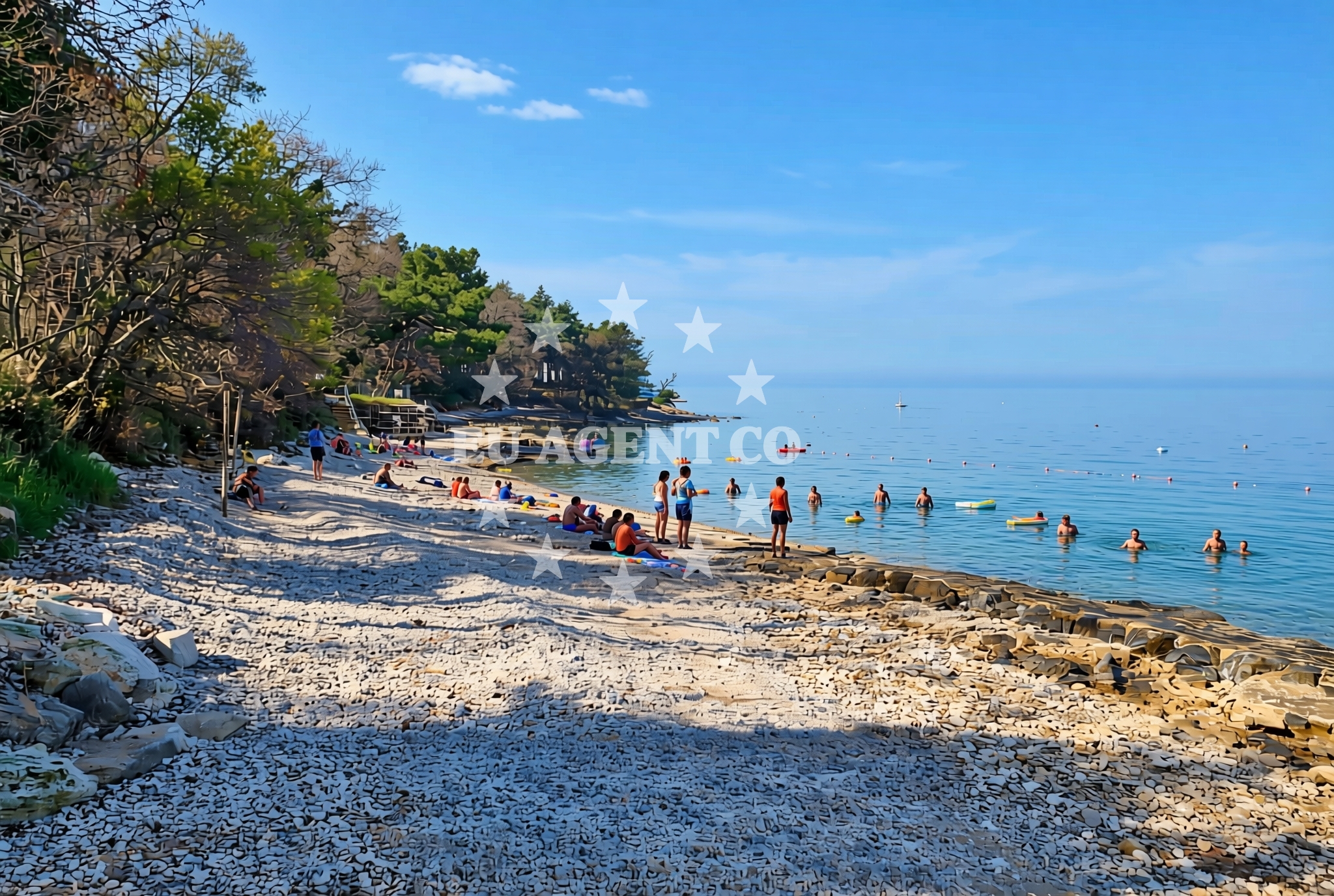 Shoreline and swimming area at Pineta, Novigrad (Istarska županija) Beach in Pineta