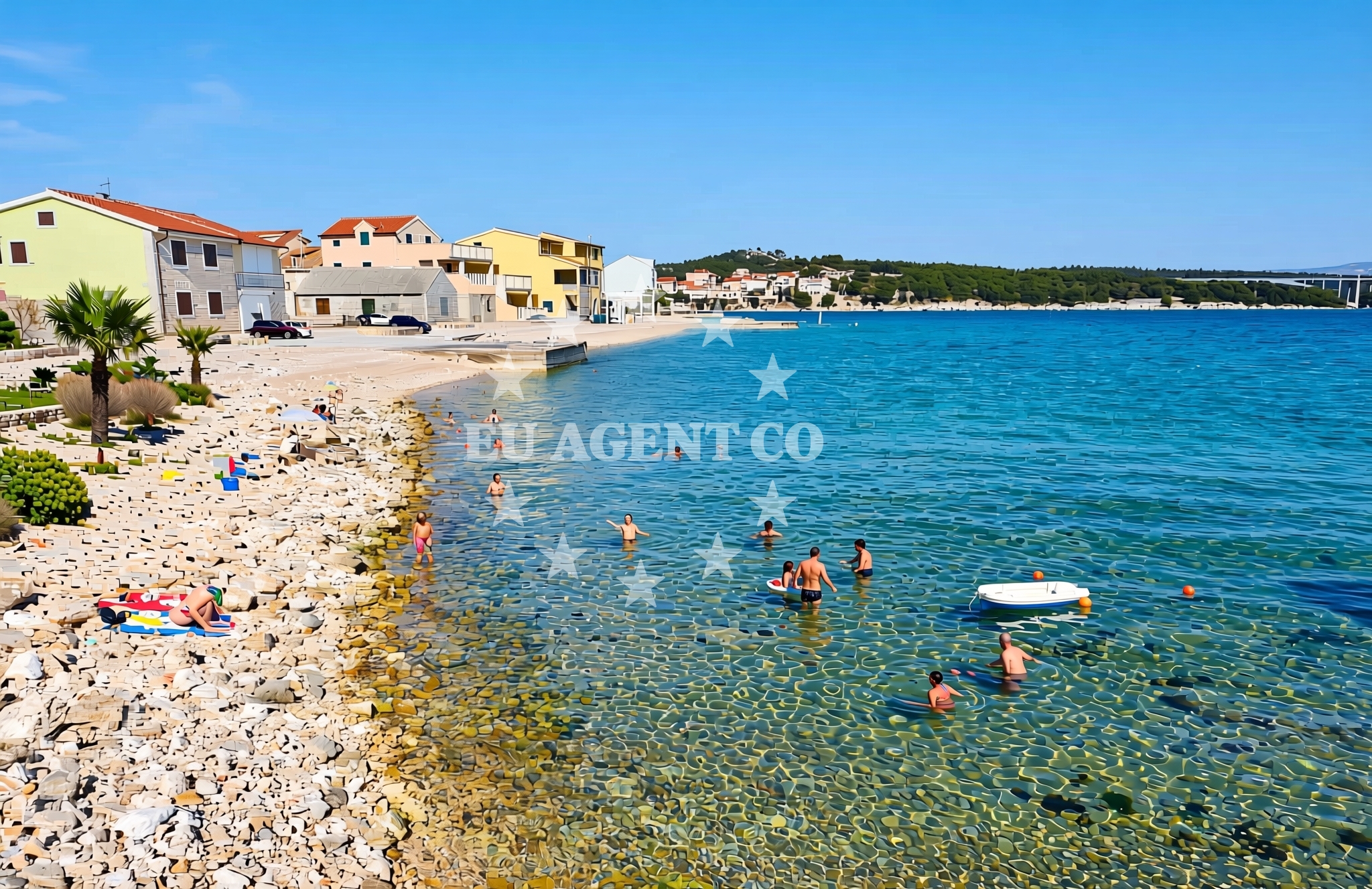 Shoreline and swimming area at Pisak, Krapanj (Krapanj) Beach in Pisak