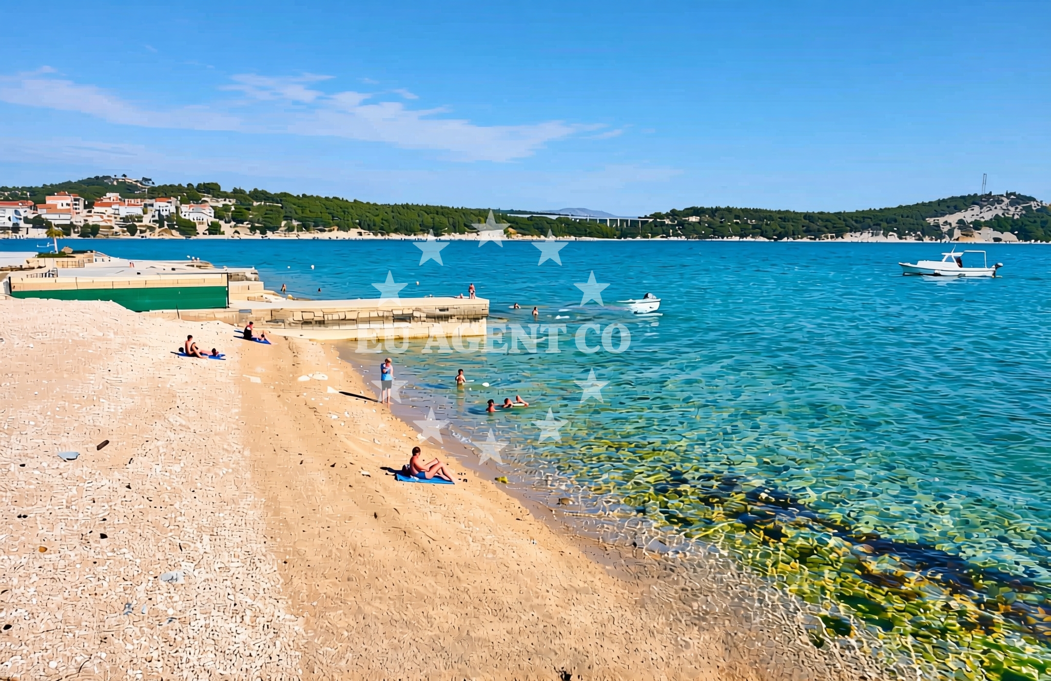 Sea and coastal view of Pisak, Krapanj (Krapanj) Beach in Pisak