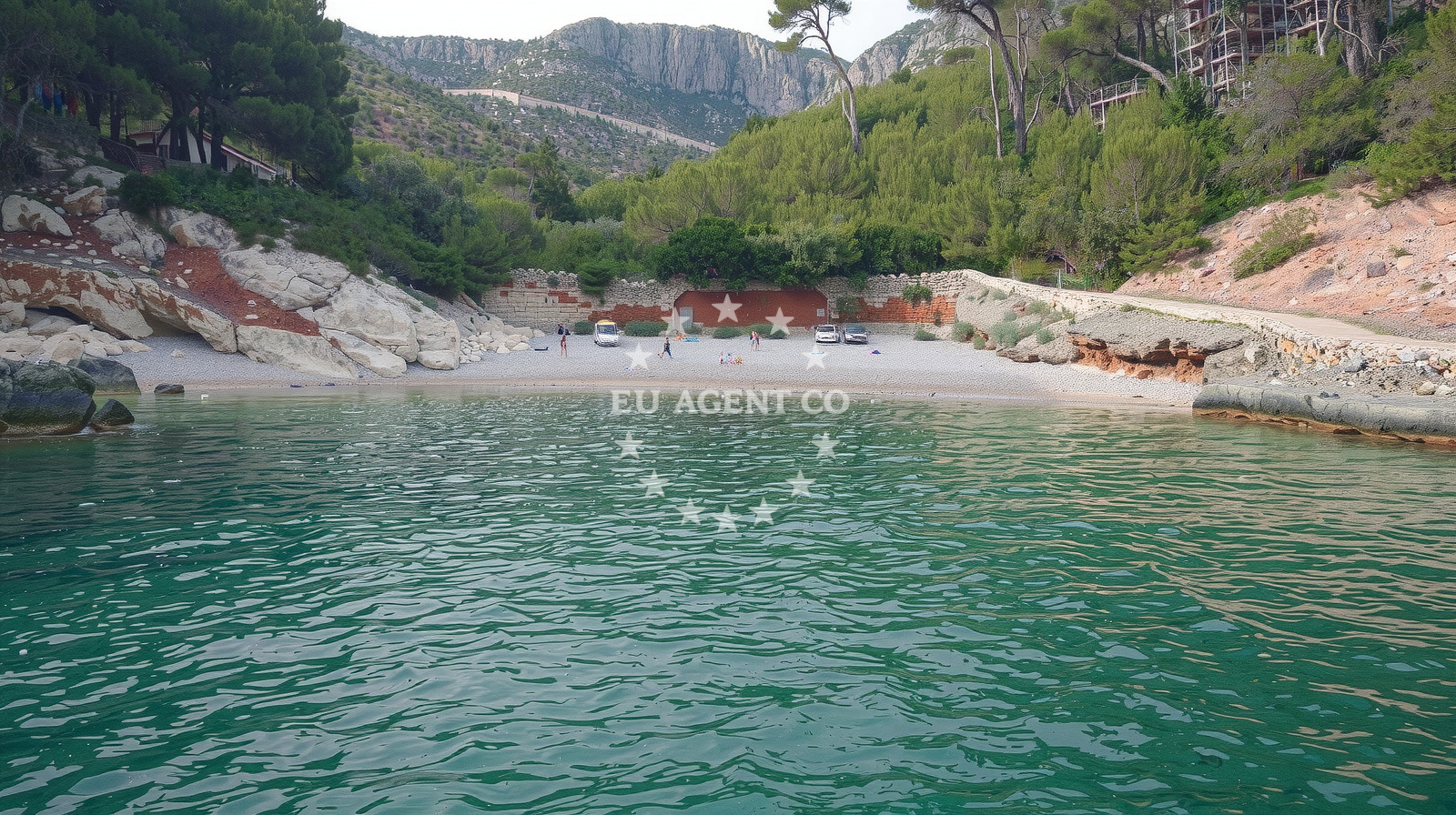 Shoreline and swimming area at Piscena beach in , Zarače