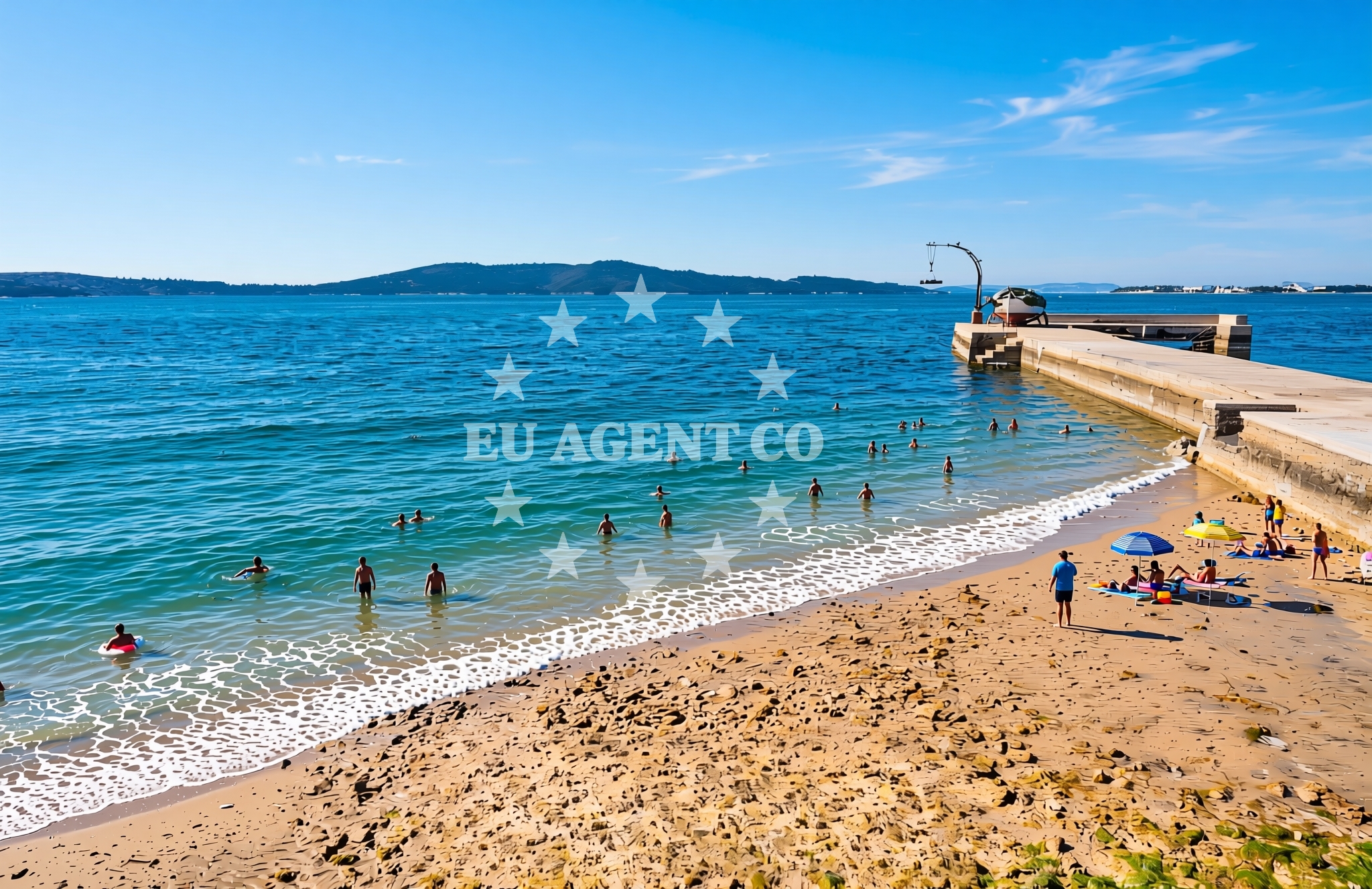 Beach facilities and surroundings at Pješčana plaža, Krapanj (Krapanj) Beach in Pješčana plaža