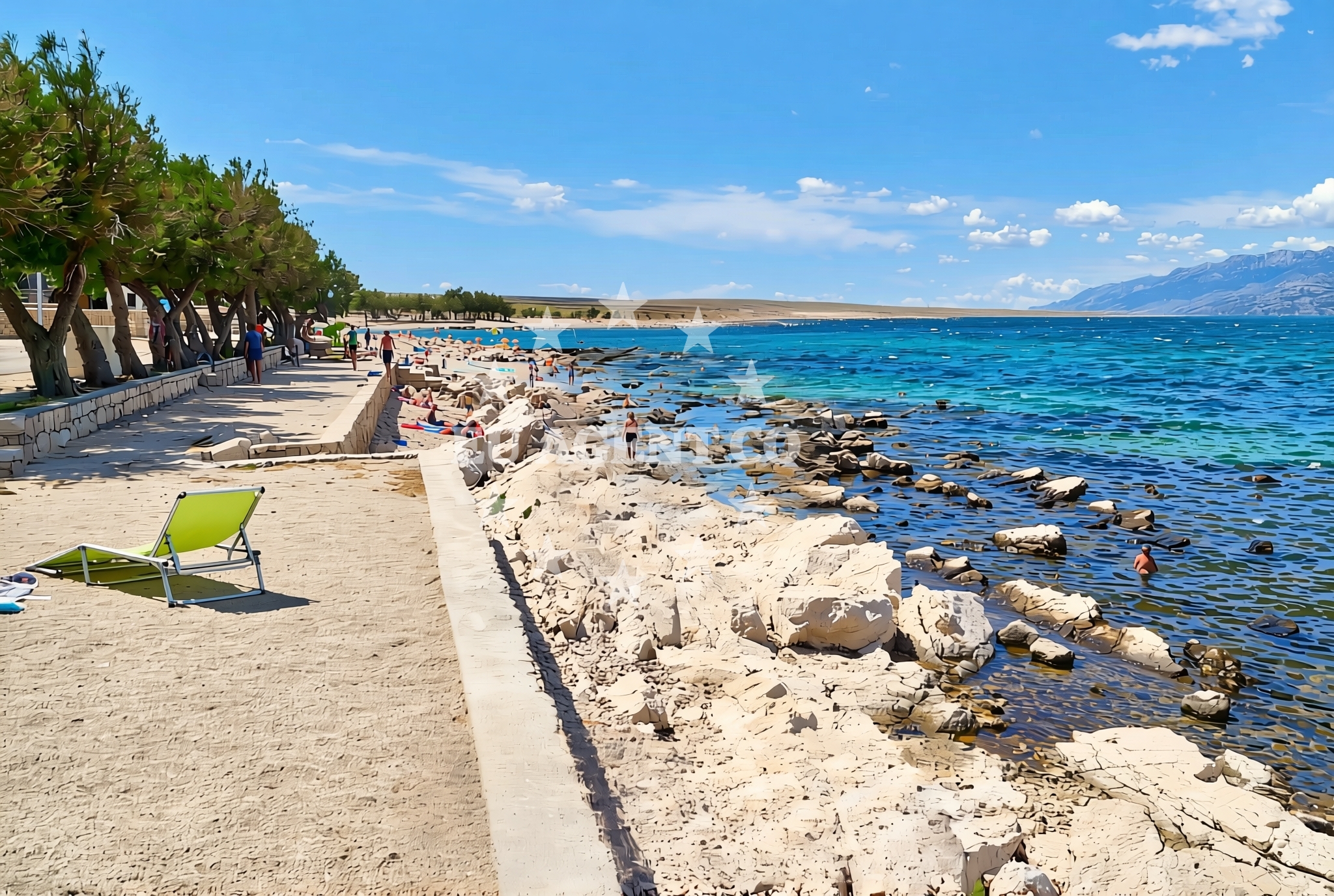 Shoreline and swimming area at Pježavac, Ražanac Beach in Pježavac