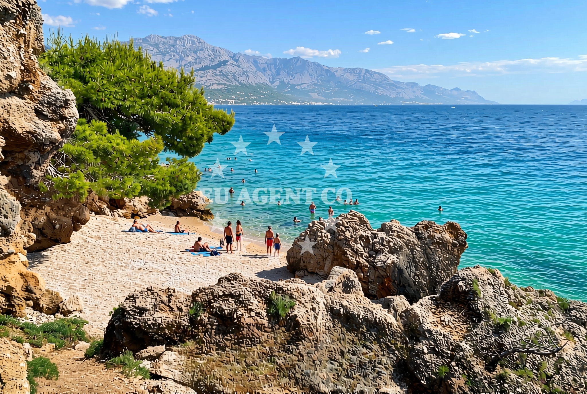 Shoreline and swimming area at Planike istok, Mimice Beach in Planike istok