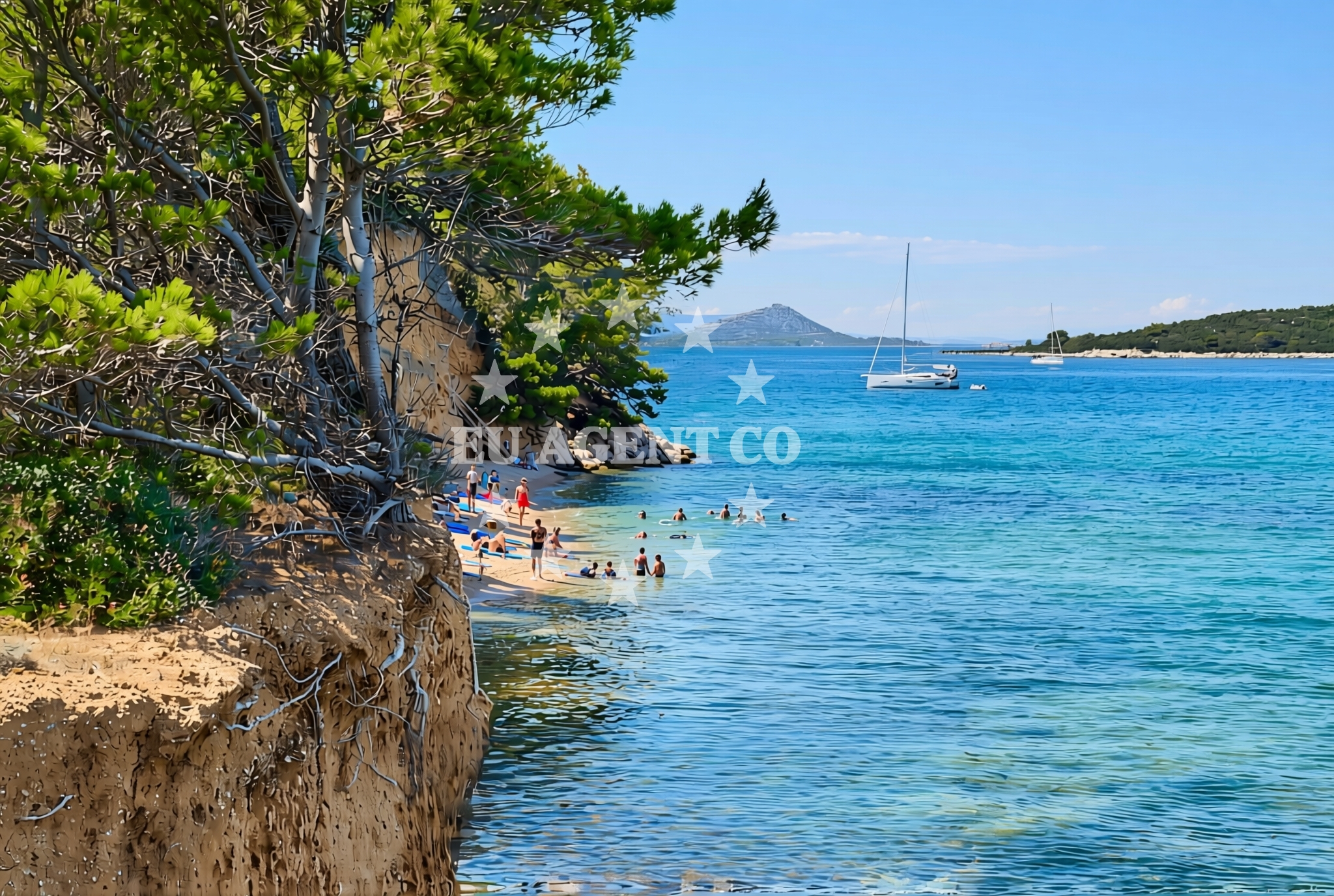 Sea and coastal view of Plati, Vrgada (Vrgada) Beach in Plati