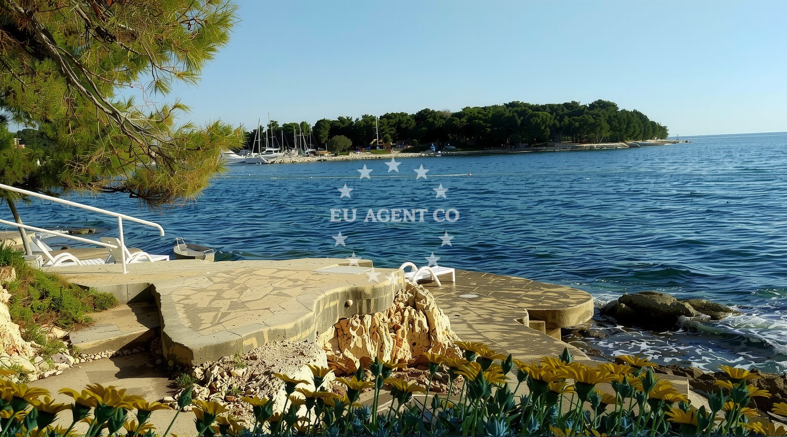 Shoreline and swimming area at Plava Laguna beach in Plava Laguna Resort, Poreč