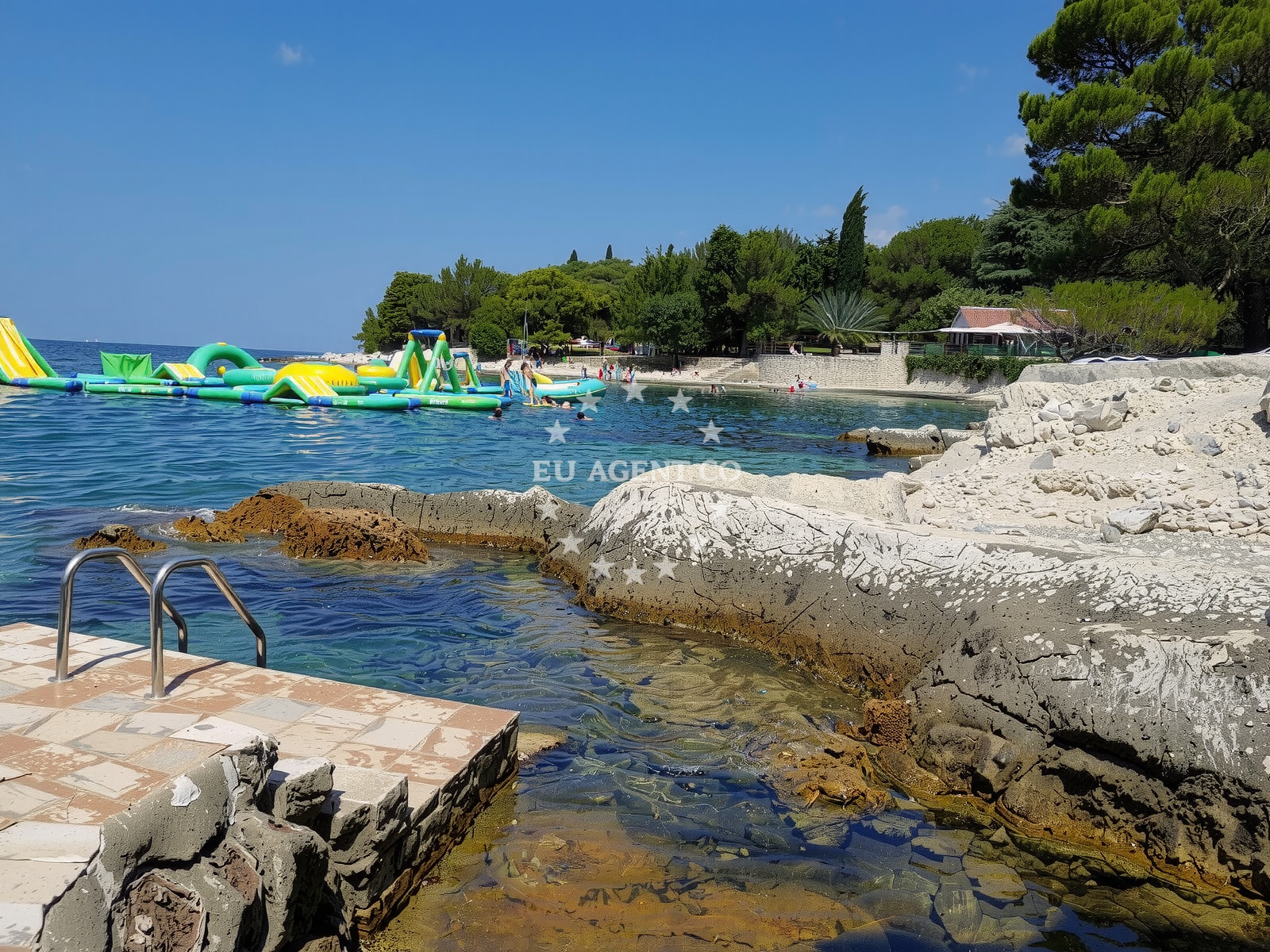 Sea and coastal view of Plava Laguna beach in Plava Laguna Resort, Poreč