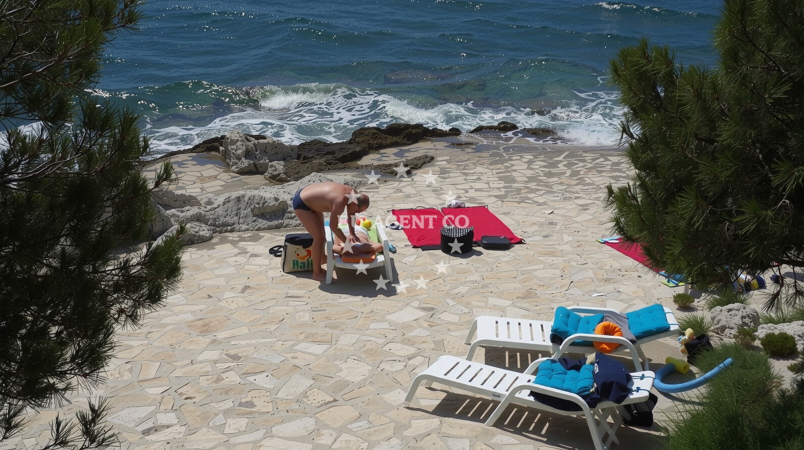 Shoreline and swimming area at Plava Laguna beach II in Plava Laguna Resort, Poreč
