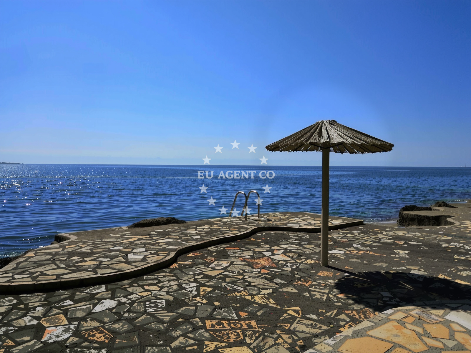 Sea and coastal view of Plava Laguna beach II in Plava Laguna Resort, Poreč