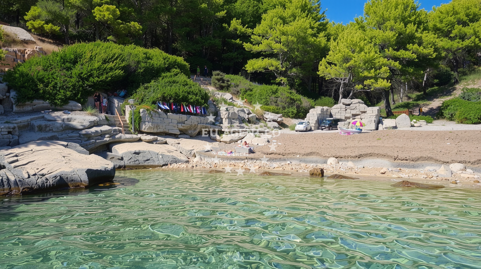 Sea and coastal view of Plaza Blato in , Blato