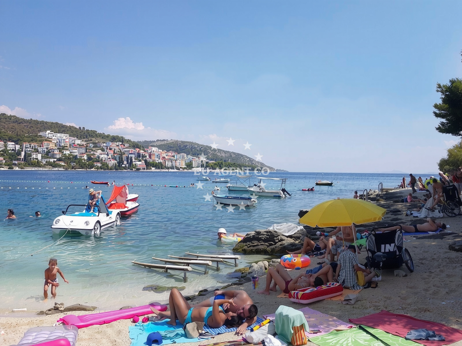 Sea and coastal view of Plaza Bocici in Put Barbine, Trogir