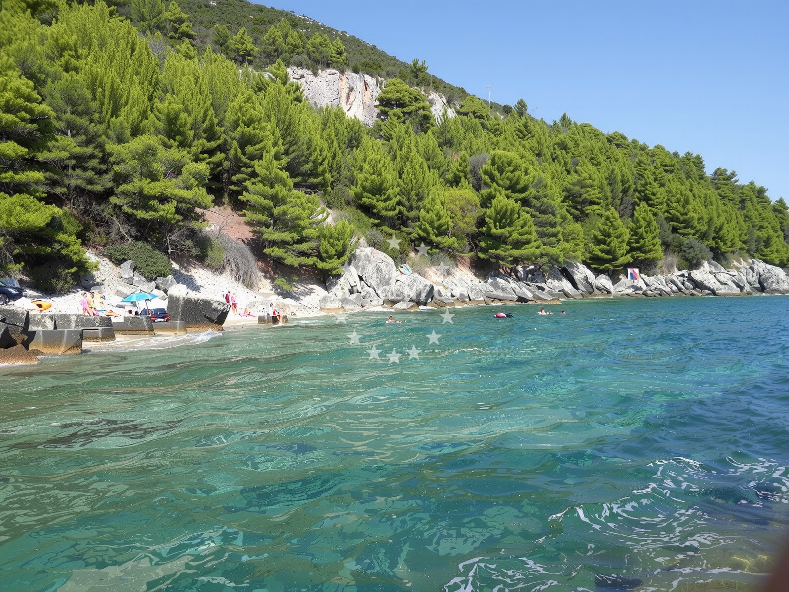 Shoreline and swimming area at Plaza Borje in , Orebić