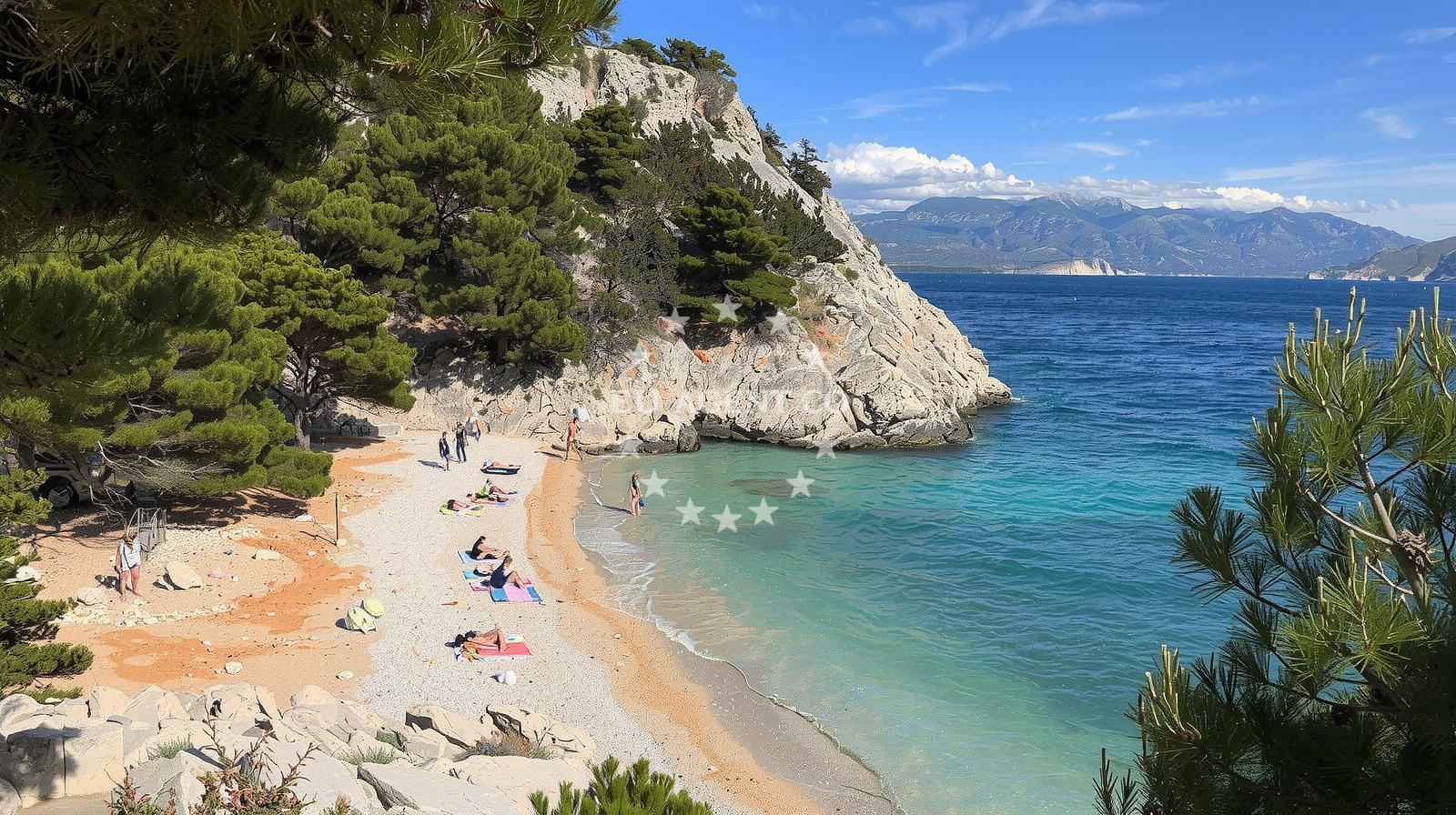 Beach facilities and surroundings at Plaza Jablanova in Kricin 10, Baška