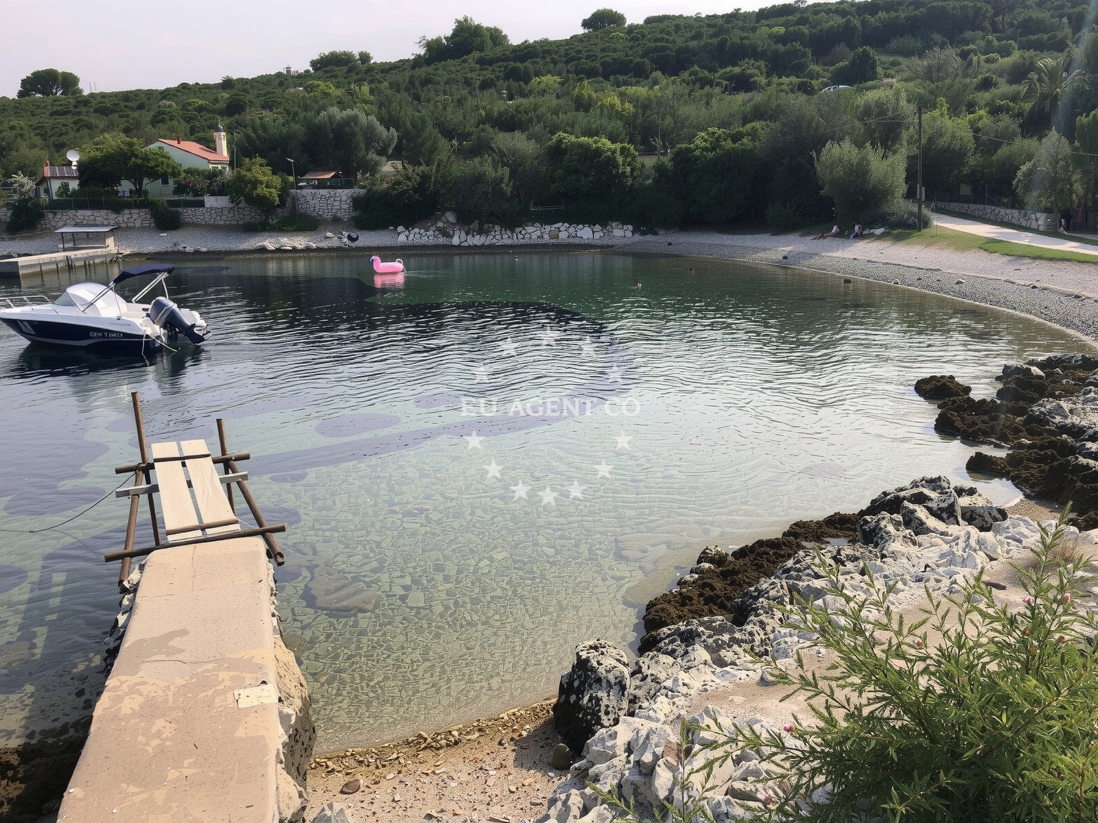 Sea and coastal view of Plaza Liski in Ćunski, Mali Lošinj