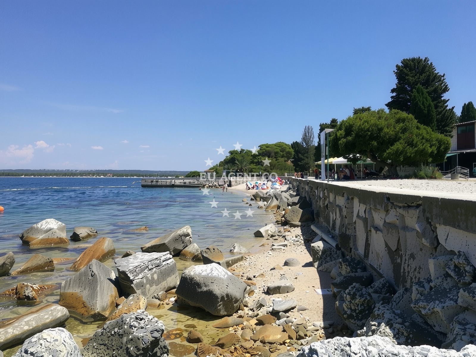 Shoreline and swimming area at Plaza Otok Sveti Jerolim in 3 Trsine ulica, Pula