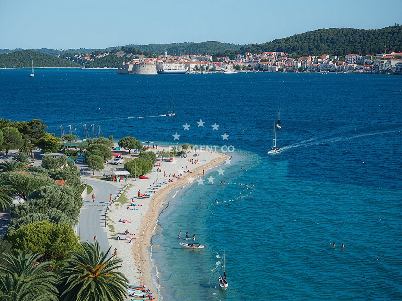 Sea and coastal view of Plaza Perna in Perna B.B. , Orebić