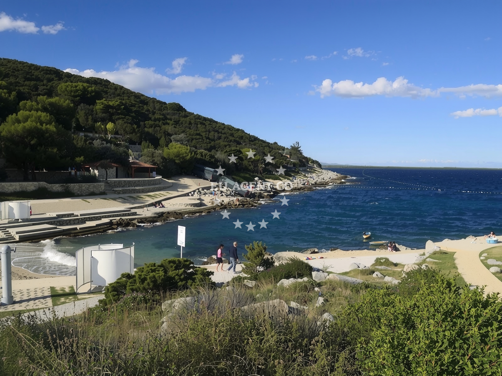 Sea and coastal view of Plaza Poljana in Poljana I, Mali Lošinj