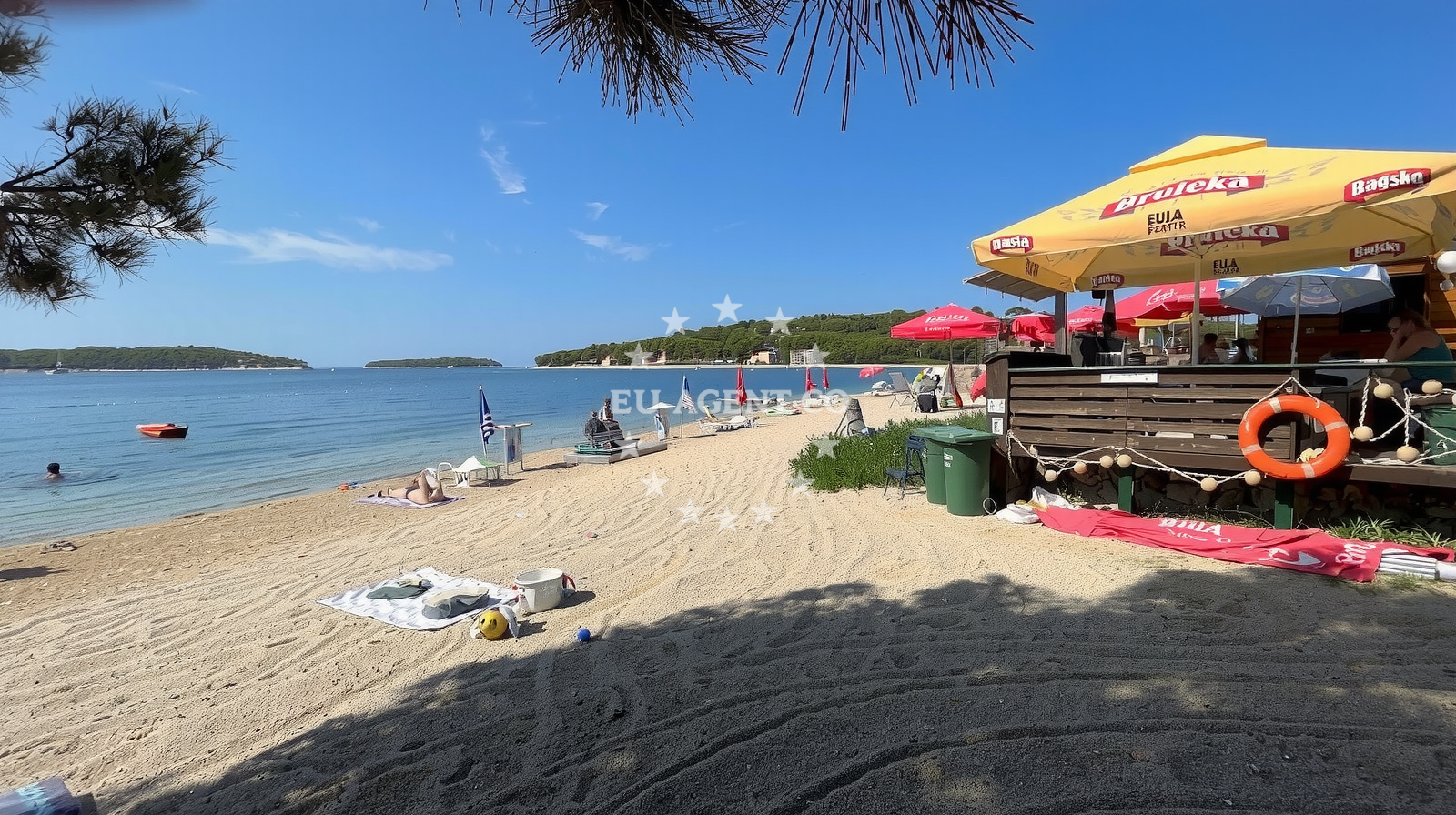 Sea and coastal view of Plaza Rujnica in , Mali Lošinj