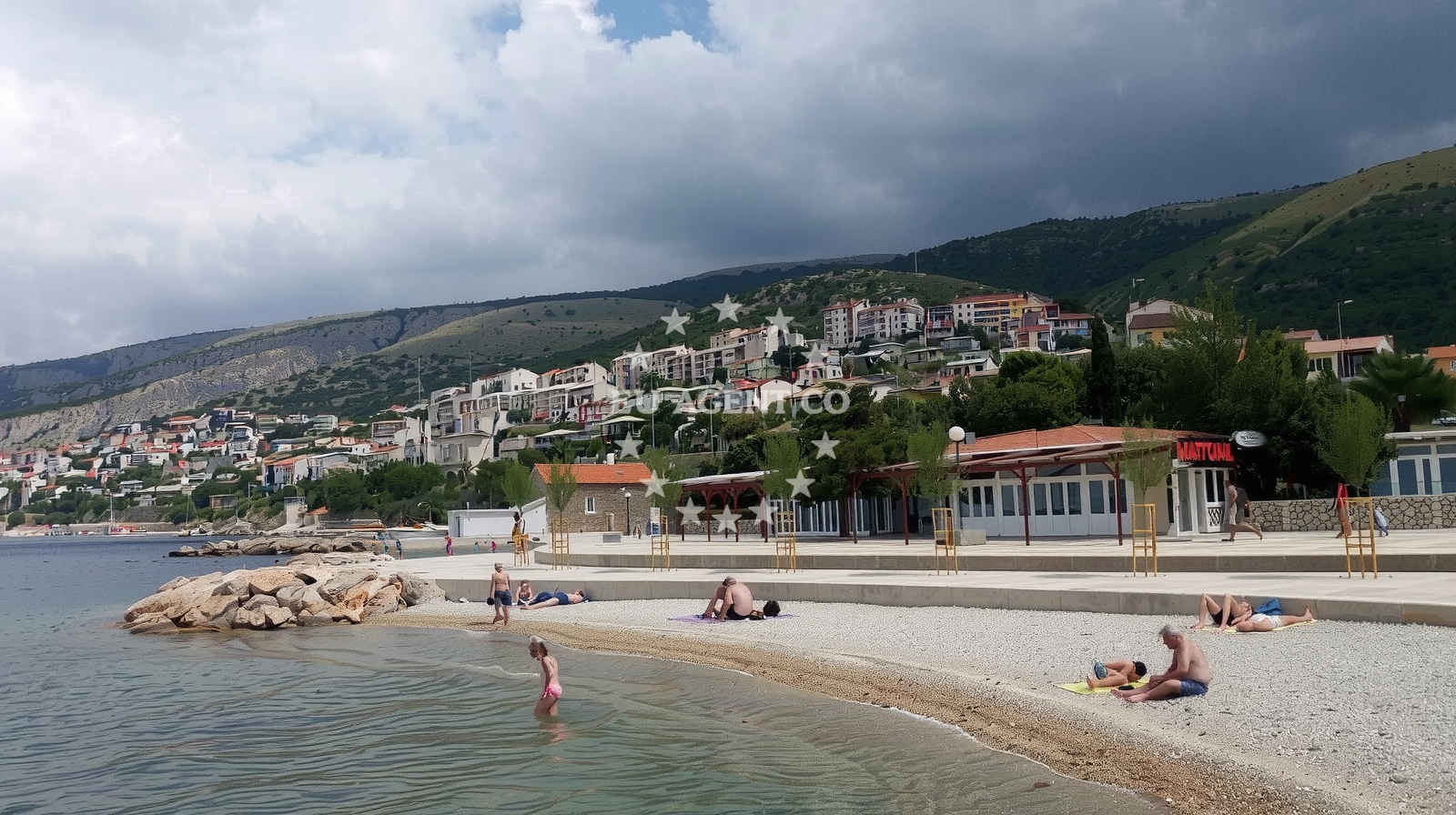 Shoreline and swimming area at Plaza Senj in Ulica Josipa Gržanića, Senj