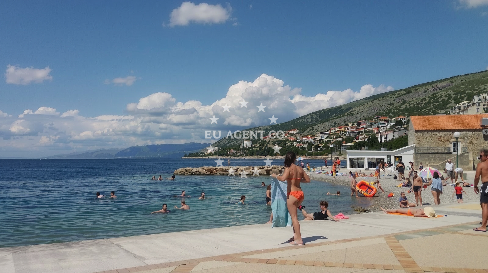 Sea and coastal view of Plaza Senj in Ulica Josipa Gržanića, Senj