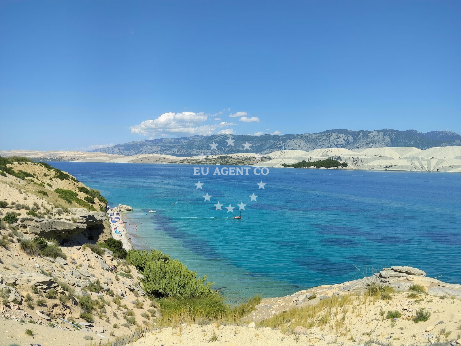 Sea and coastal view of Plaza Sveti Marko in Sveta Marija bb, Pag