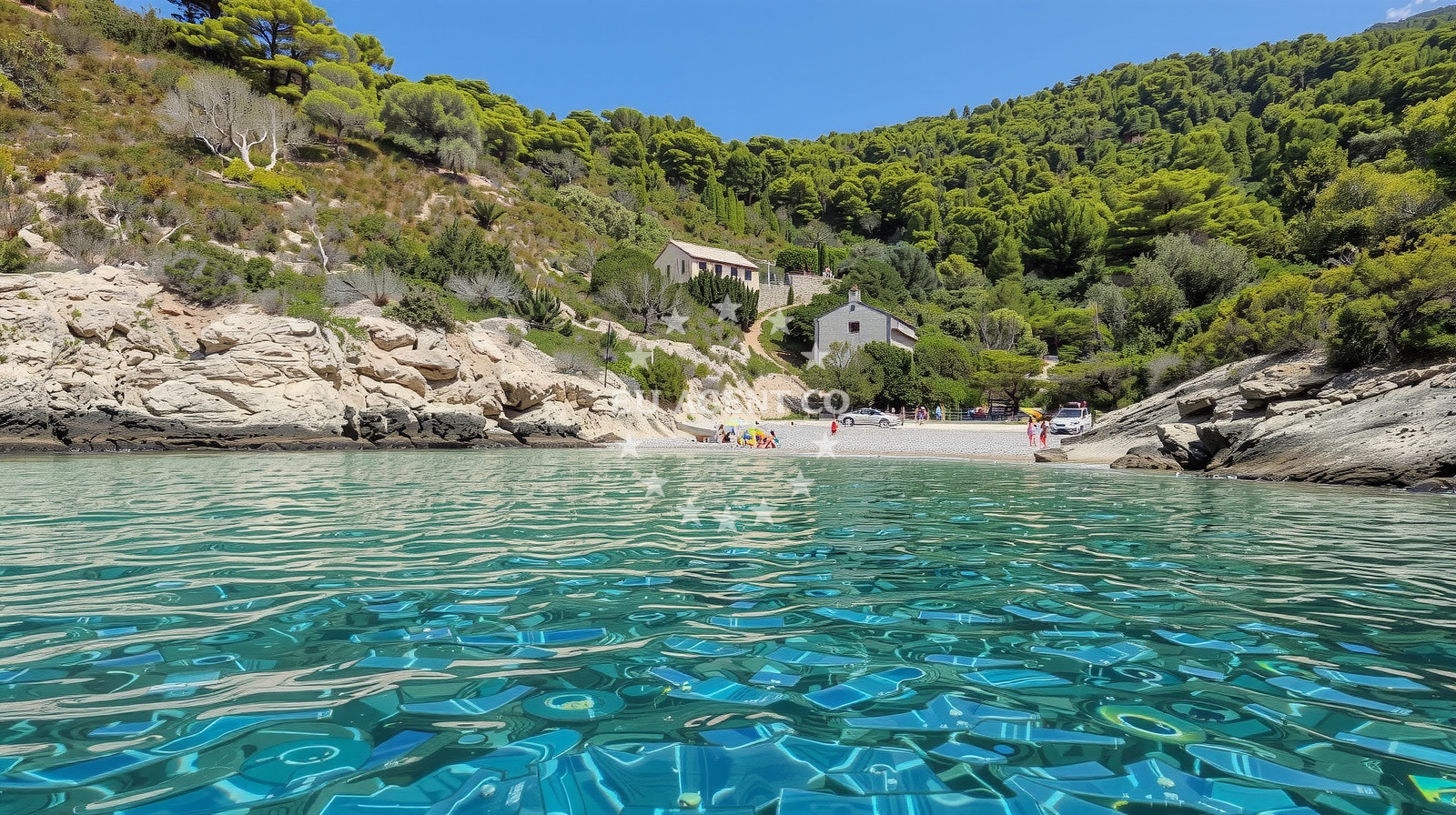 Beach facilities and surroundings at Plaza Zukamice in Vrh Gospe 1, Komiža