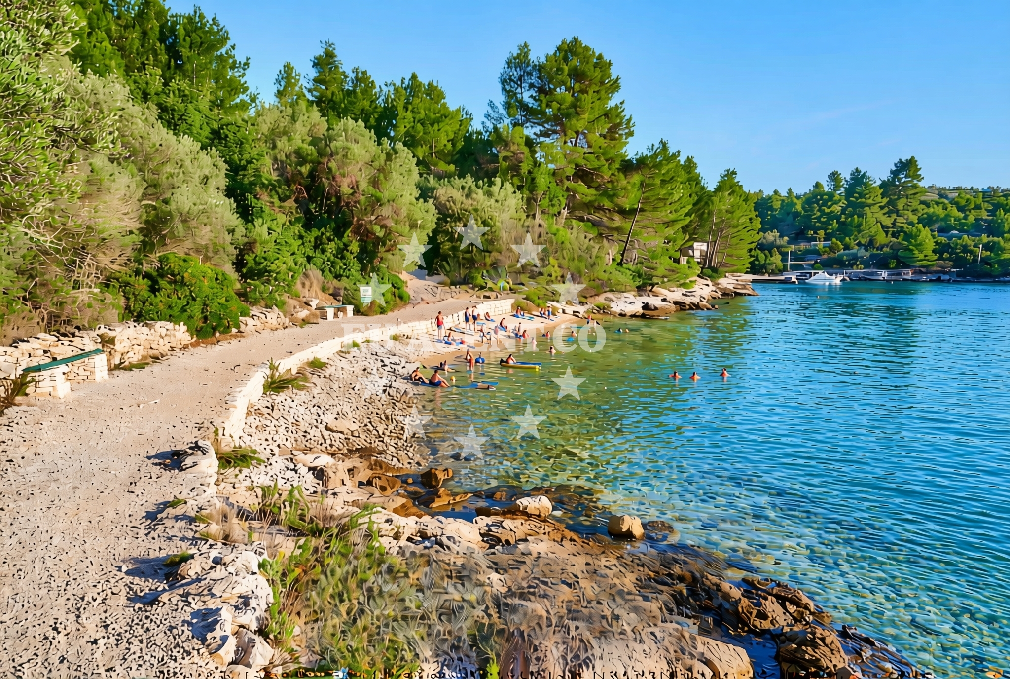 Overview of Plitvine (dog beach), Vela Luka (Korčula) Beach in Plitvine (plaža za pse)