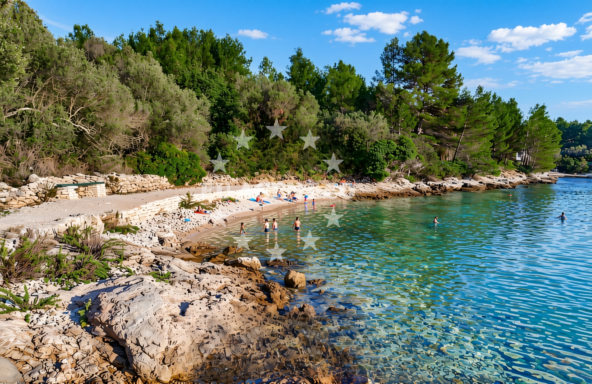 Shoreline and swimming area at Plitvine (dog beach), Vela Luka (Korčula) Beach in Plitvine (plaža za pse)