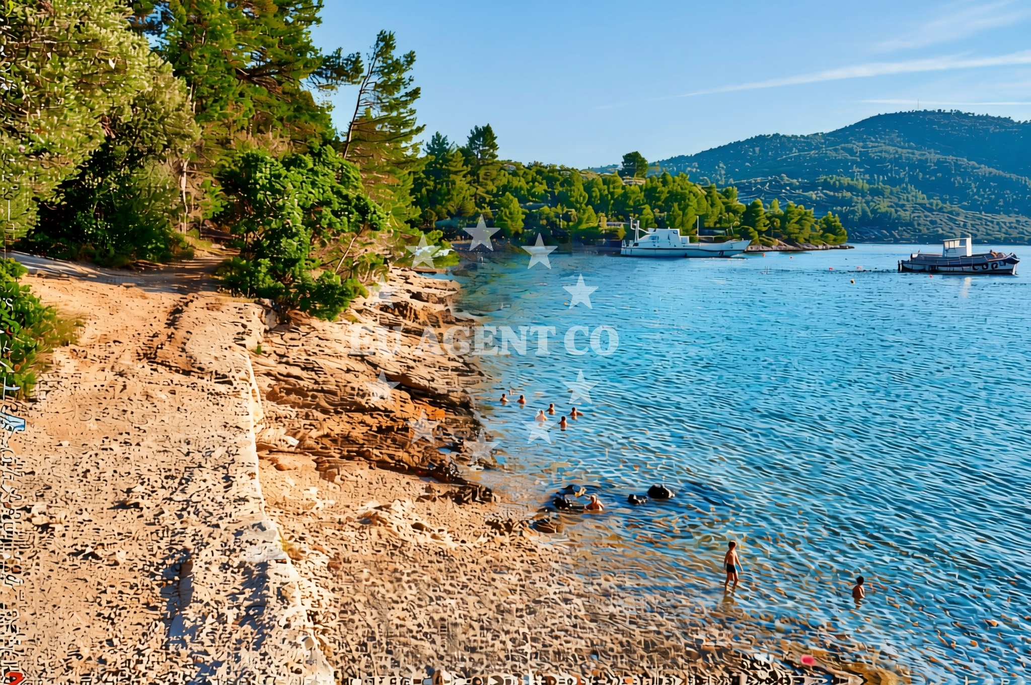 Sea and coastal view of Plitvine (dog beach), Vela Luka (Korčula) Beach in Plitvine (plaža za pse)