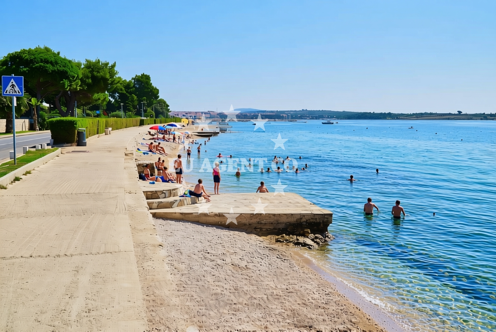 Beach facilities and surroundings at Ploče, Novalja (Pag) Beach in Ploče