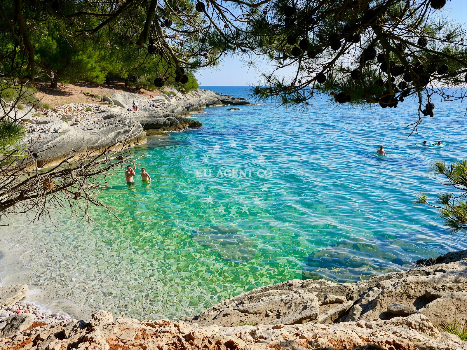 Shoreline and swimming area at Plovanije beach in 218 Selo 1, Premantura